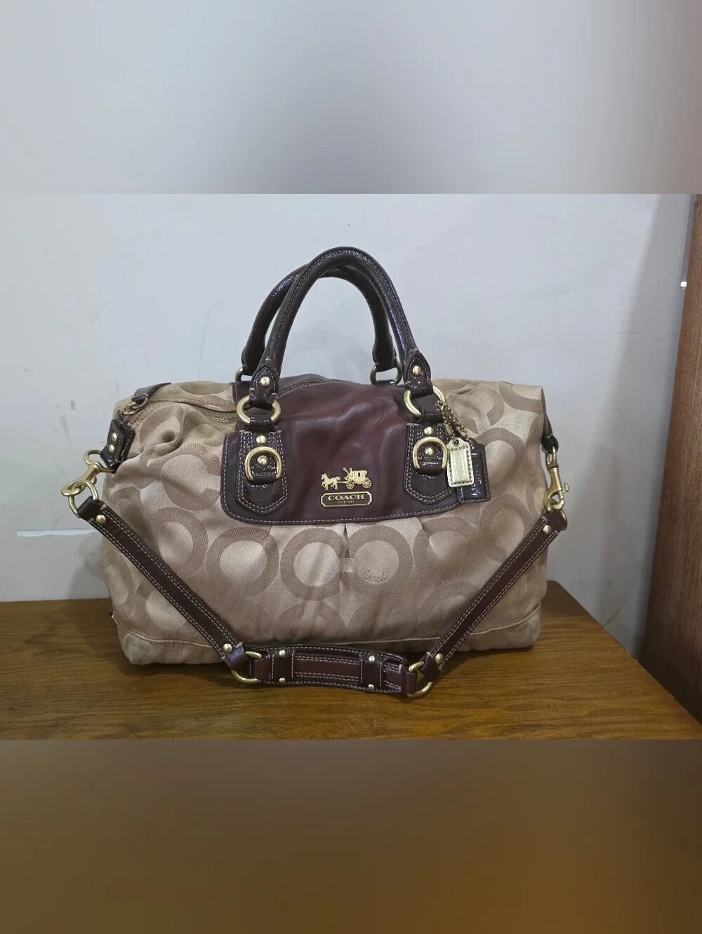 Coach Madison Signature Sateen beige/Brown Satchel/Shoulder Bag